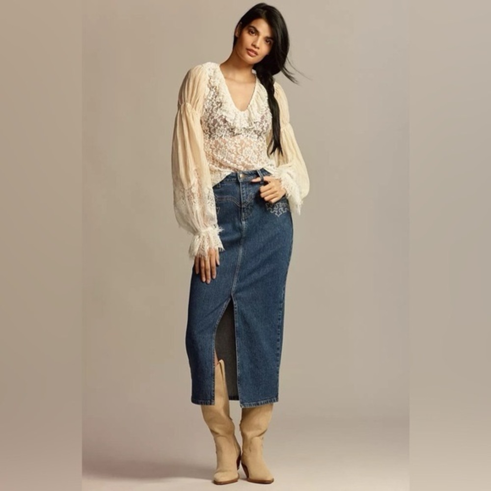 NWT Size M By Anthropologie WideSleeve Sheer Lace Top - Picture 2 of 16